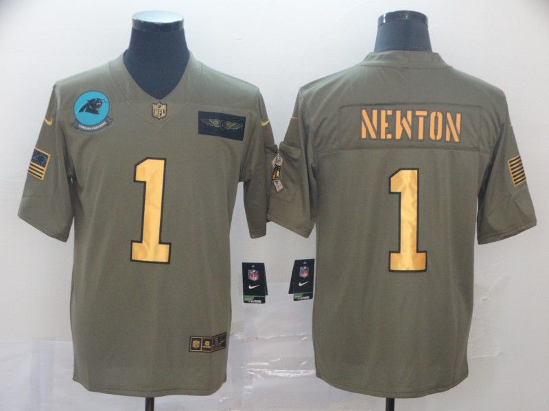 Men Carolina Panthers #1 Newton Gold Nike Olive Salute To Service Limited NFL Jersey